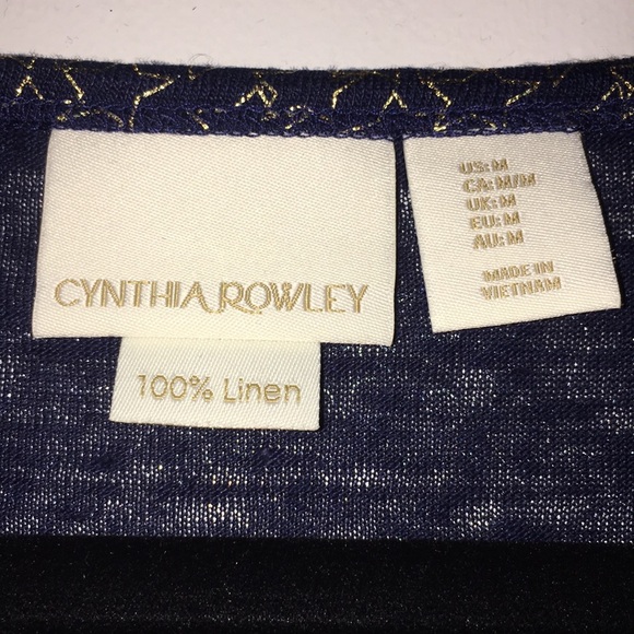 CYNTHIA ROWLEY linen metallic navy/gold star tee - Picture 5 of 8
